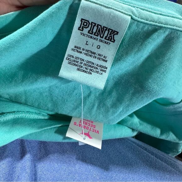 NWT Victoria's Secret PINK Aqua Blue Campus Short Sleeve T-Shirt - Picture 3 of 3